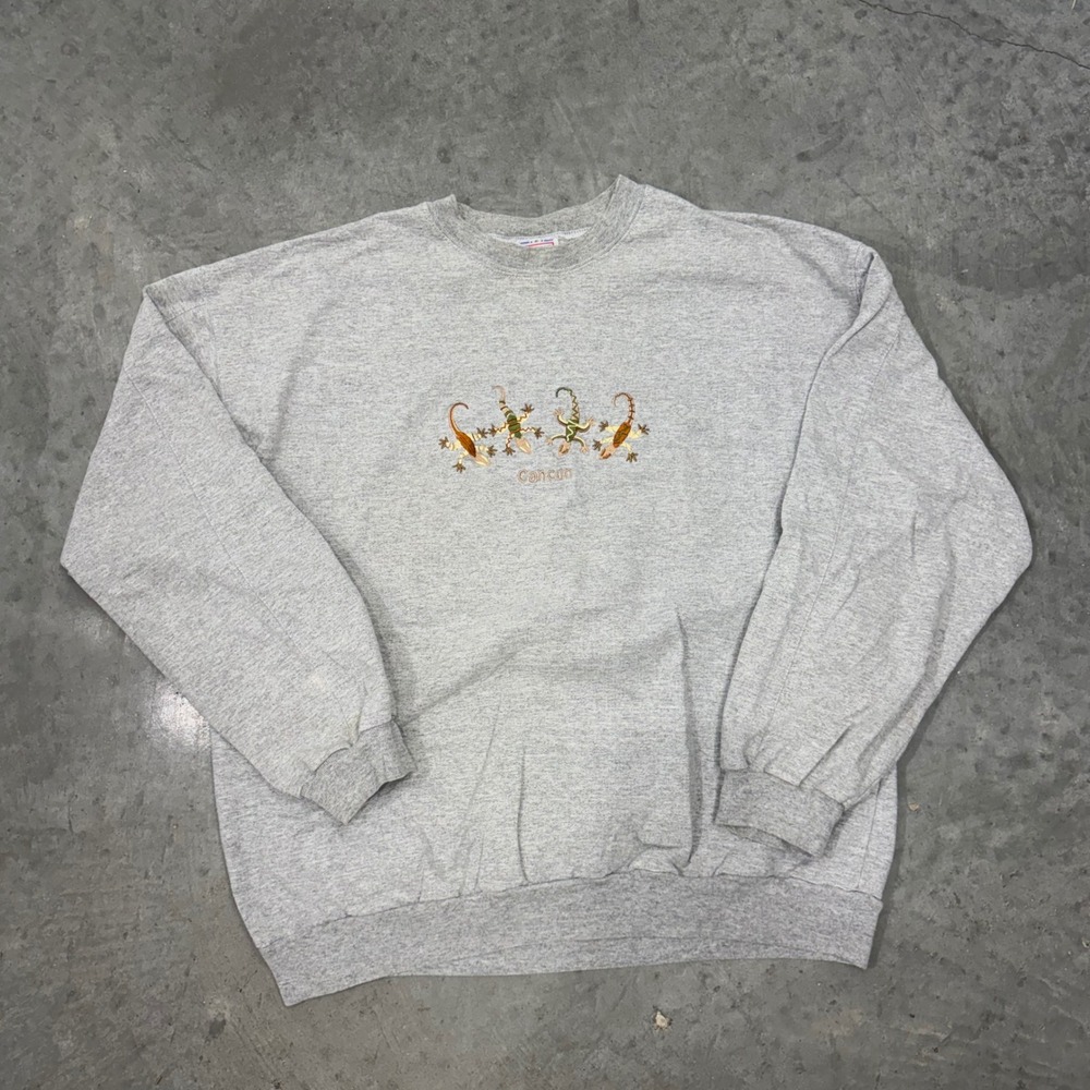 Vintage Le Best Cancun Gecko Embroidered Sweatshirt XXL Heather Grey Heavyweight